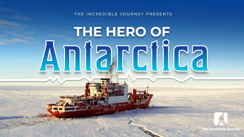 A ship cuts through the ice in Antarctica