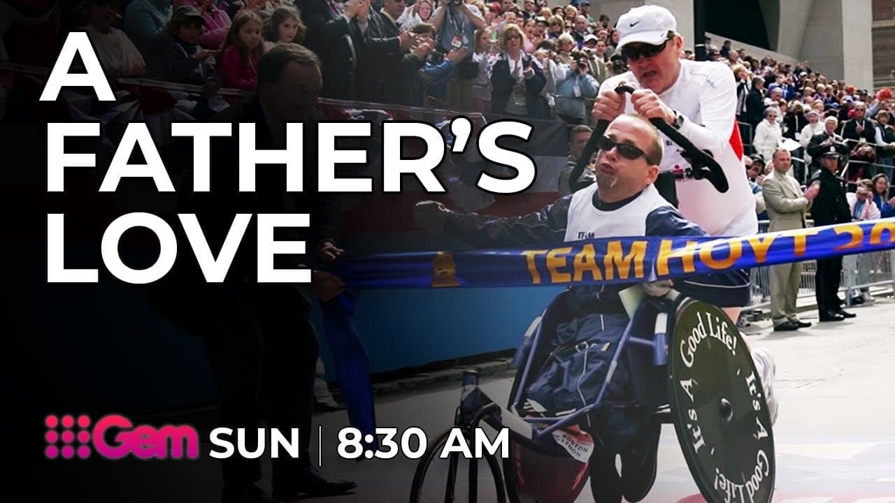 A father who is pushing his paralytic son on an ironman challenge